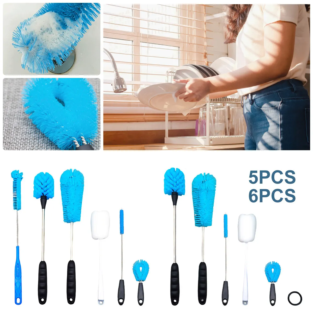 

Bottle Brush Set Long Handle Scratch-free Bottle Cleaner Set with Bristle Bottle Brush Torsion Brush Sponge Brush Straw Brush