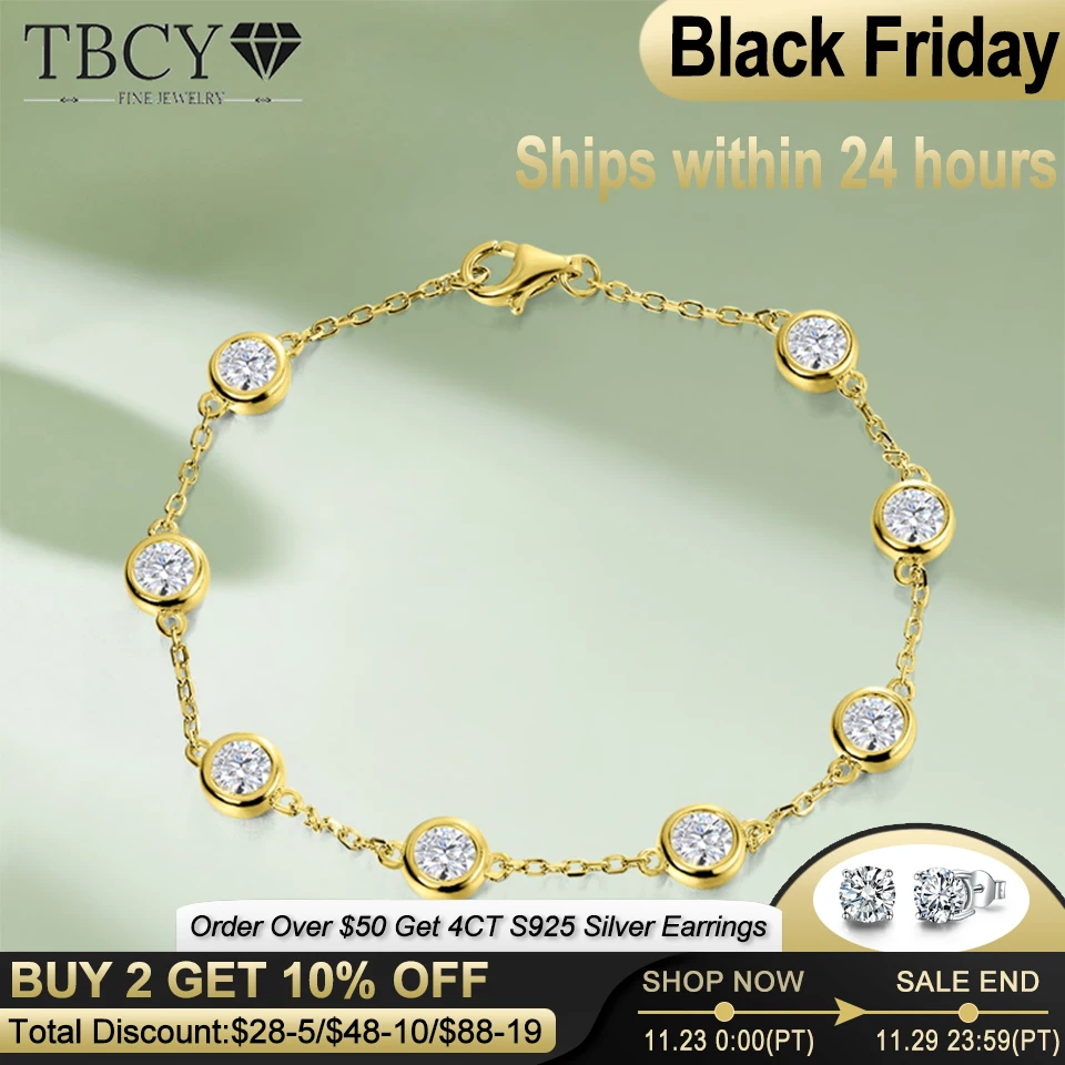 

TBCYD 4mm Moissanite Tennis Bracelet Diamond GRA 925 Silver Plated 18k Wedding Party Classic Lucky Bubbles Bracelets For Women