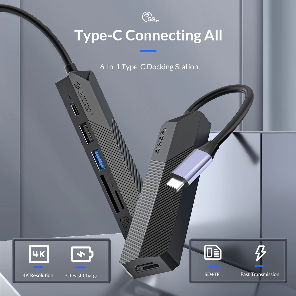 

Док-станция ORICO, 5P/6P PD, 55 Вт, USB 3,0, 5 Гбит/с, 4K, HD, Type-C