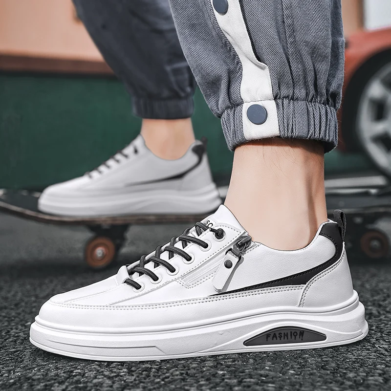 

Men's Casual Shoes Side Zipper Microfiber Sneakers All Season Outdoor Men's Board ShoesLace Up Flats Men's Shoes for Man