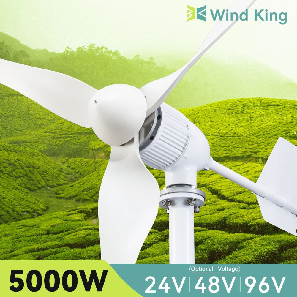 

WindKing 5000W Wind Turbine Generator 3 Blades 24v 48v 96v High Efficiency Windmill With Hybrid MPPT Charger System For Home Use