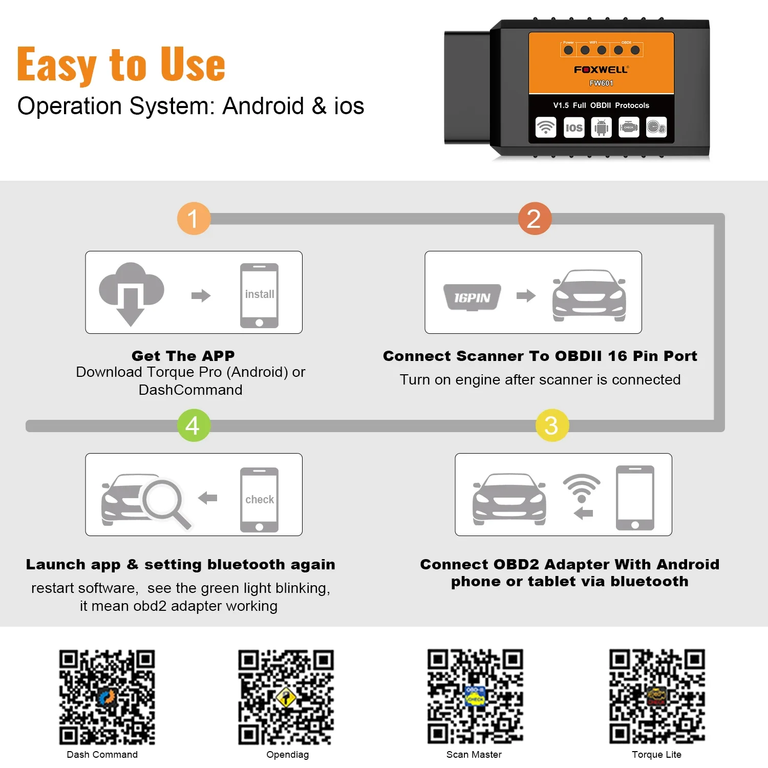 Универсальный сканер кодов OBD2 FOXWELL FW601 WIFI ELM327 V 1.5 PIC18F25K80 для AndroidiOS OBD2 (art.: 3920d9cdc21cc) - 3920d9cdc21cc