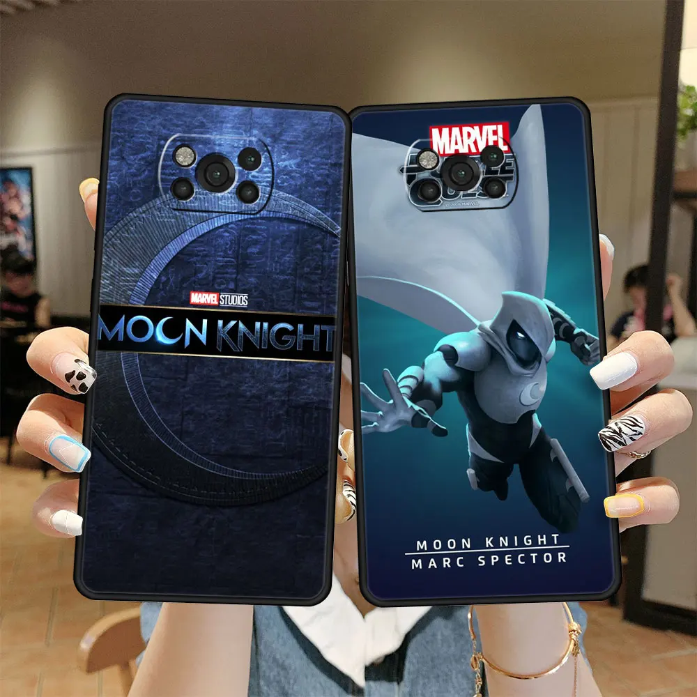 

TPU Luxury Marvel Moon Knight Hero Phone Case Funda for Xiaomi Poco Redmi F3 Pro Note 9 9S 10 11 8 M3 7 X4 X3 NFC Note9 Black