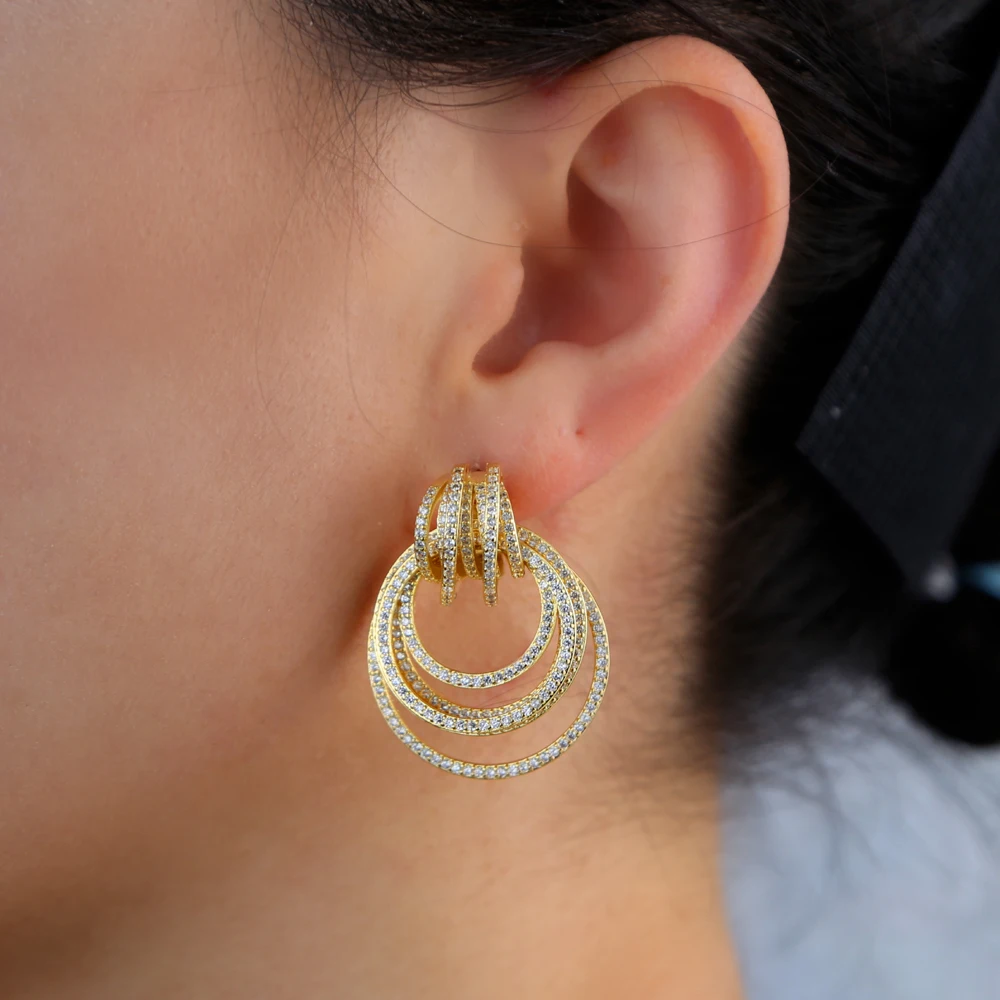 Серьги-гвоздики женские круглые с фианитами ювелирные украшения для ушей