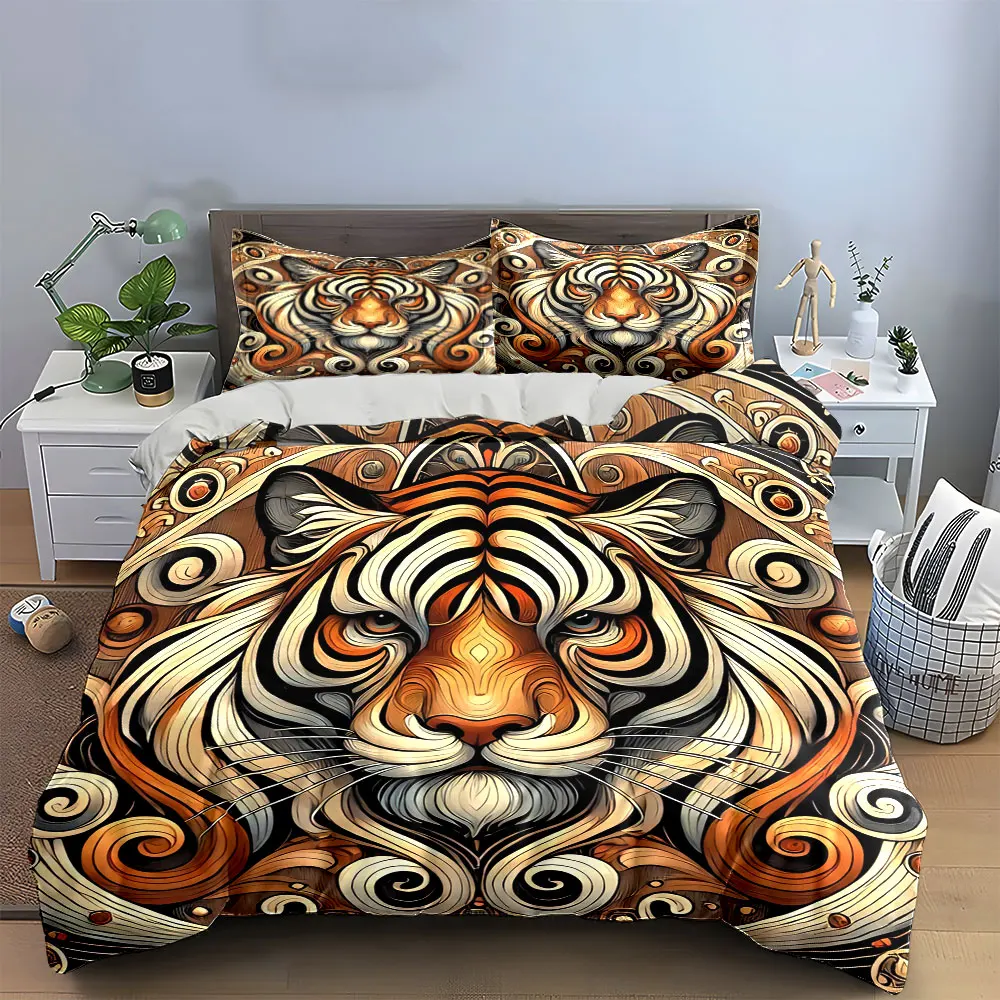 Фото Комплект постельного белья Tiger Art Decor из трех предметов: 1 пододеяльник, 2 наволочки, для односпальных, двуспальных, королевских и очень больших кроватей, подарок №1