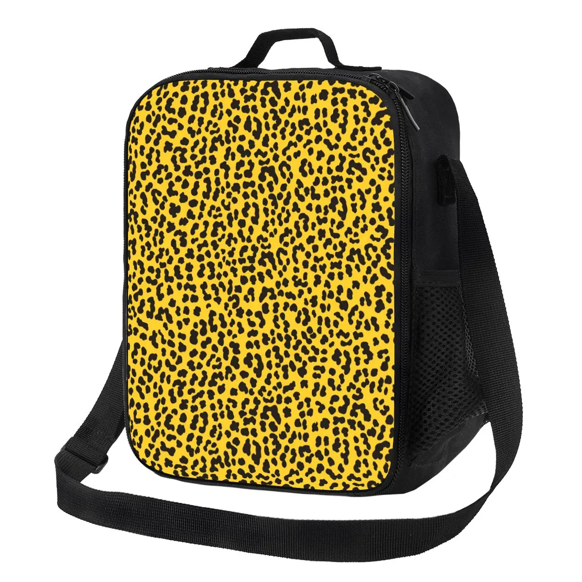 

Yellow Leopard Print Lunch Bag Vintage 80s Style Retro Lunch Box Office Portable Thermal Tote Handbags Graphic Design Cooler Bag
