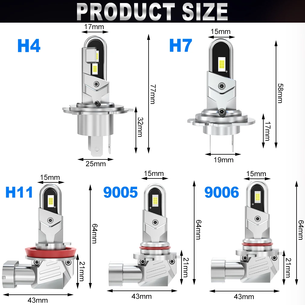 

S&D H7 H4 LED автомобильные фары H11 9005 9006 20000LM 5100K Canbus, 80W, Plug&Play, беспроводные, для автомобиля, противотуманные фары