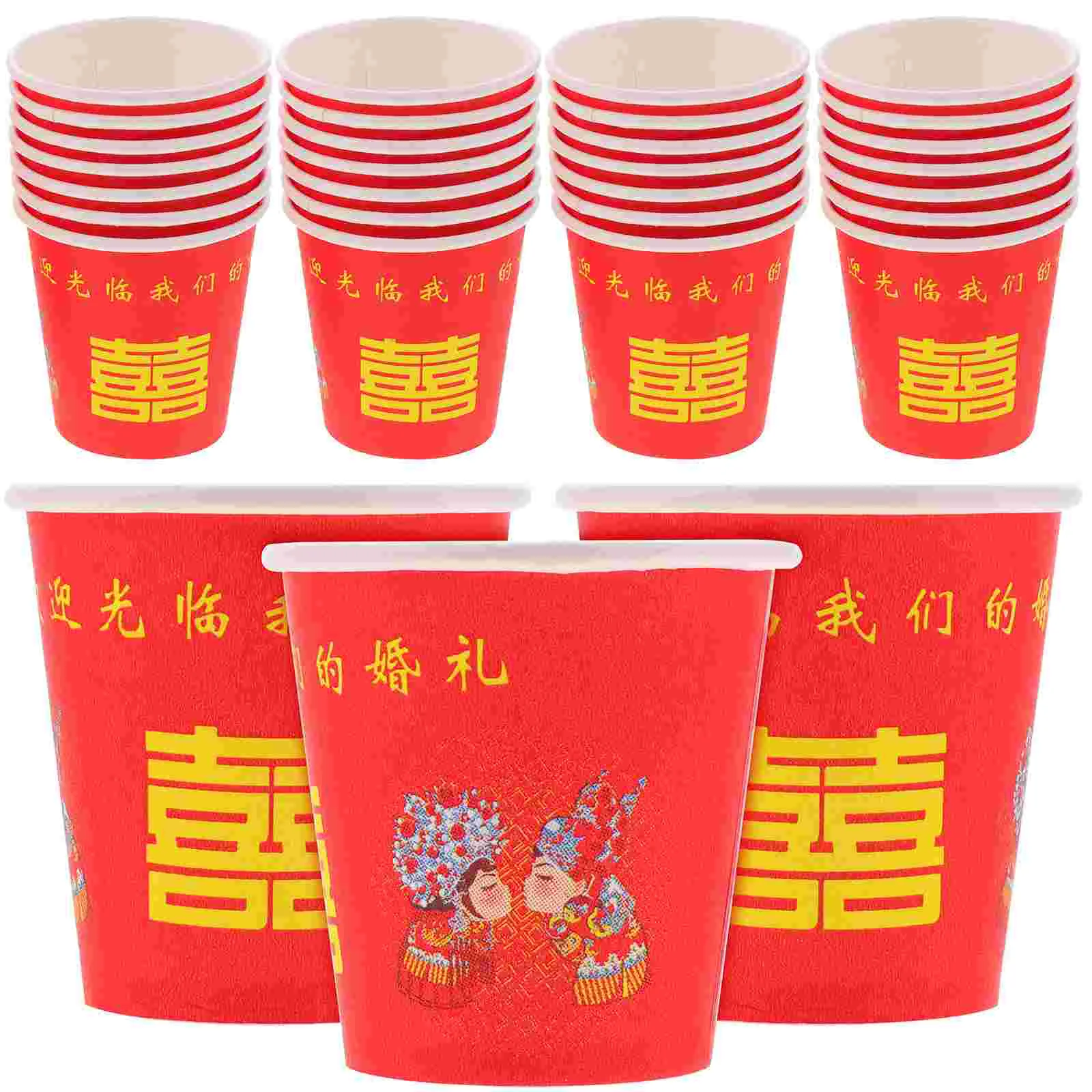 

100 шт., контейнер для напитков, красные чашки, свадебные чашки, бумажные чашки в китайском стиле, красные одноразовые бумажные чашки, красная ...