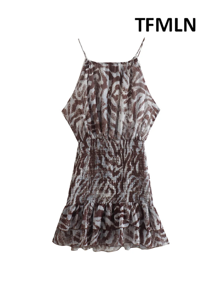 

TFMLN 2022 новые сексуальные мини-платья без рукавов, винтажные пляжные платья для вечеринок 2022, летняя эластичная модная одежда с принтом