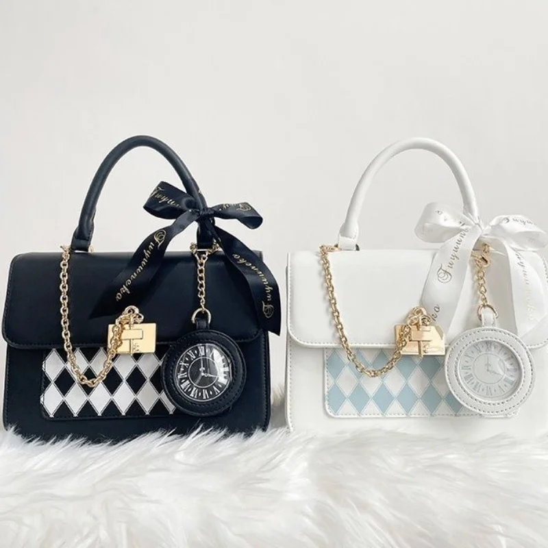 Xiuya Cute Lolita Party Itabag 2023 Summer Kawaii Japanese Sweet Bow-knot Handbags for Women White PU Leather Messenger Bag