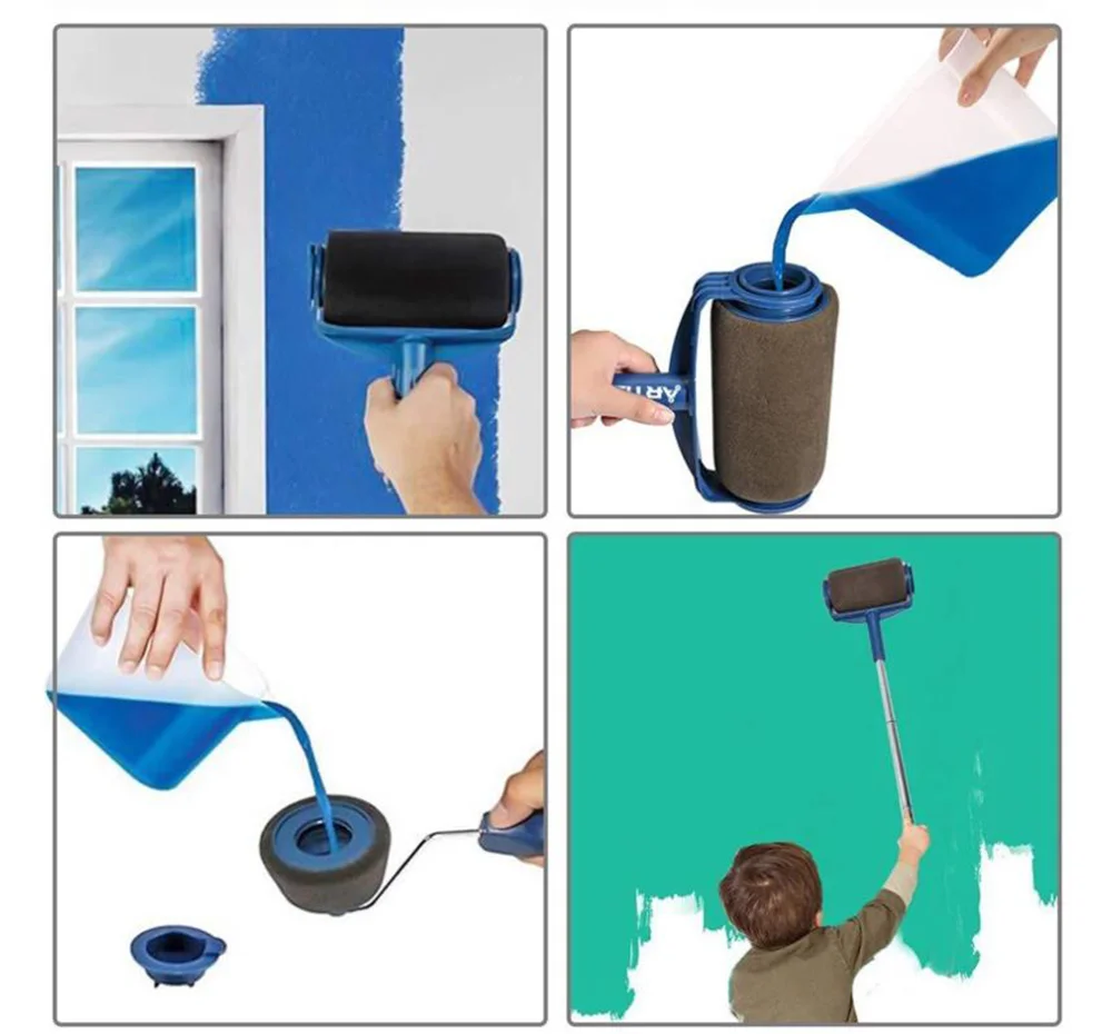 

Multi-Use Paint Roller Handle Flocked Edger Room Wall Printing Brushes Set
