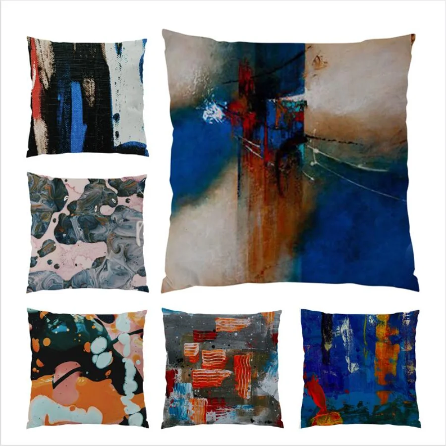 

Cushion Cover 45x45 Velvet Abstract Living Room Decoration Oil Painting Throw Pillow Covers Polyester Linen Sofa Simple E0311