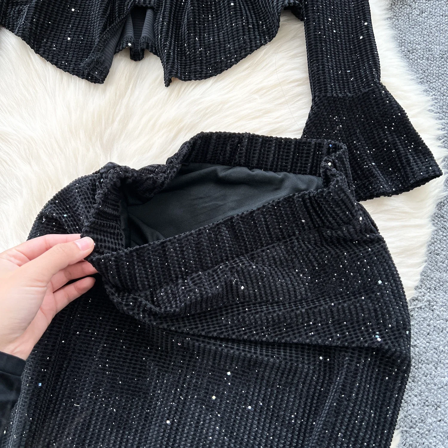 Женские сексуальные комплекты из двух предметов осень-зима сверкающий