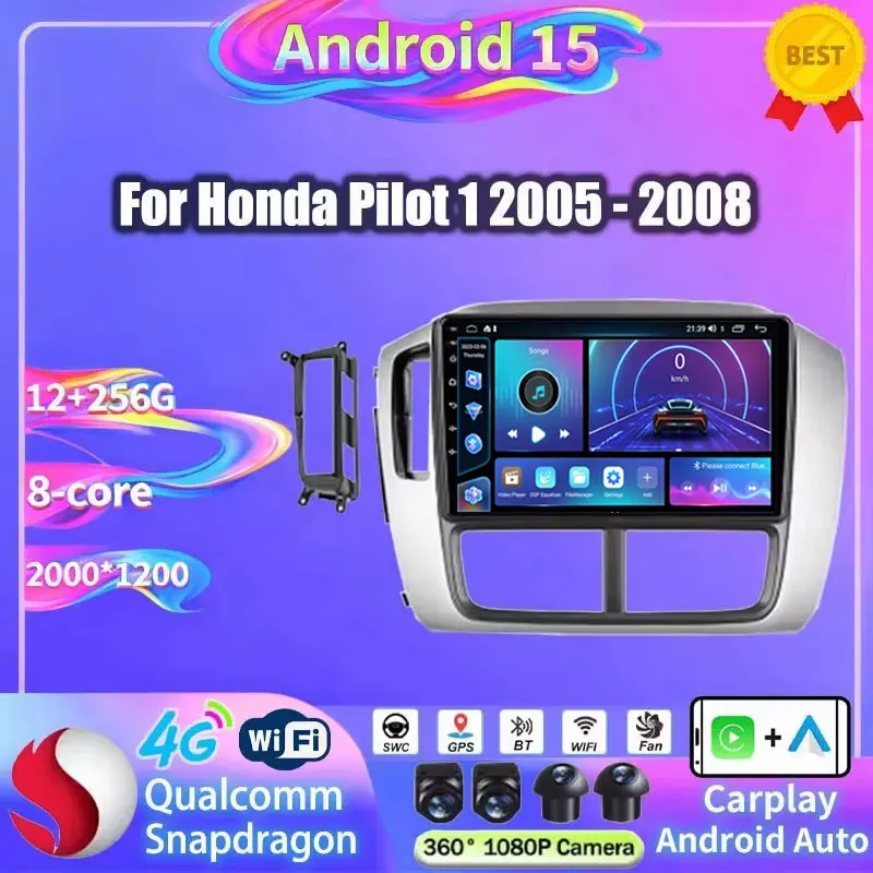 Фото Автомагнитола Android 15 для Honda Pilot 1 2005-2008 с RDS, 4G LTE, BT, DSP, стерео, 2K QLED, беспроводным CarPlay и камерой 360° №1