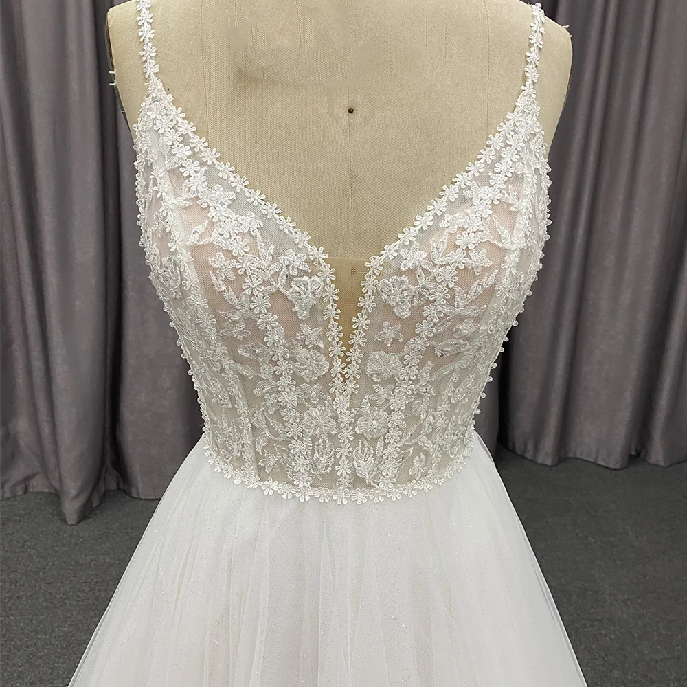 Свадебное платье с V-образным вырезом по индивидуальному заказу мягкий тюль без