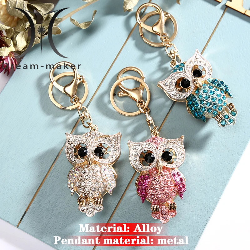 

2022 New Owl Keychain Creative Bag Pendant Diamond-Studded Premium Alloy Cartoon Owl Car/Room Metal Keychain Couple Small Gift