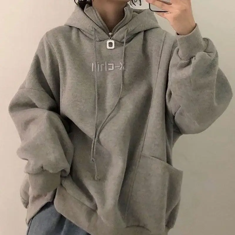 

Embroidery Hooded Sweatshirt Casual Long Sleeve Y2k Pocket Hoodies Women Streetwear Harajuku Oversize Female Sweatshirt Woman