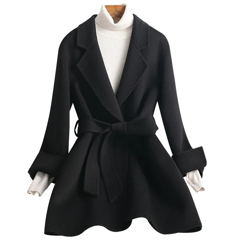 

Женское двустороннее кашемировое пальто, маленькое очаровательное шерстяное пальто для осени и зимы, 2023