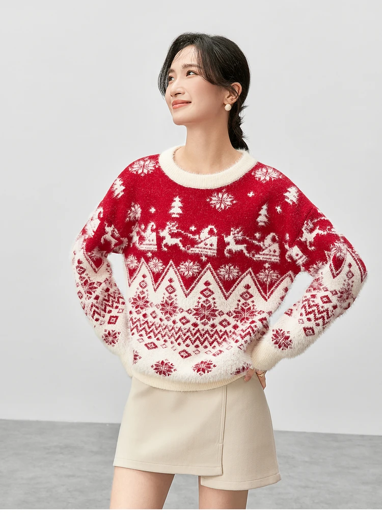 SENTUBILA Рождественский новогодний свитер женский 2024 зимние свободные вязаные топы