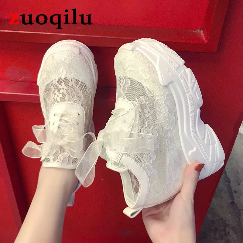 

platform sneakers summer Breathable Thick Bottom Casual Shoes Women Lace flower wedges shoes womens zapatillas de mujer