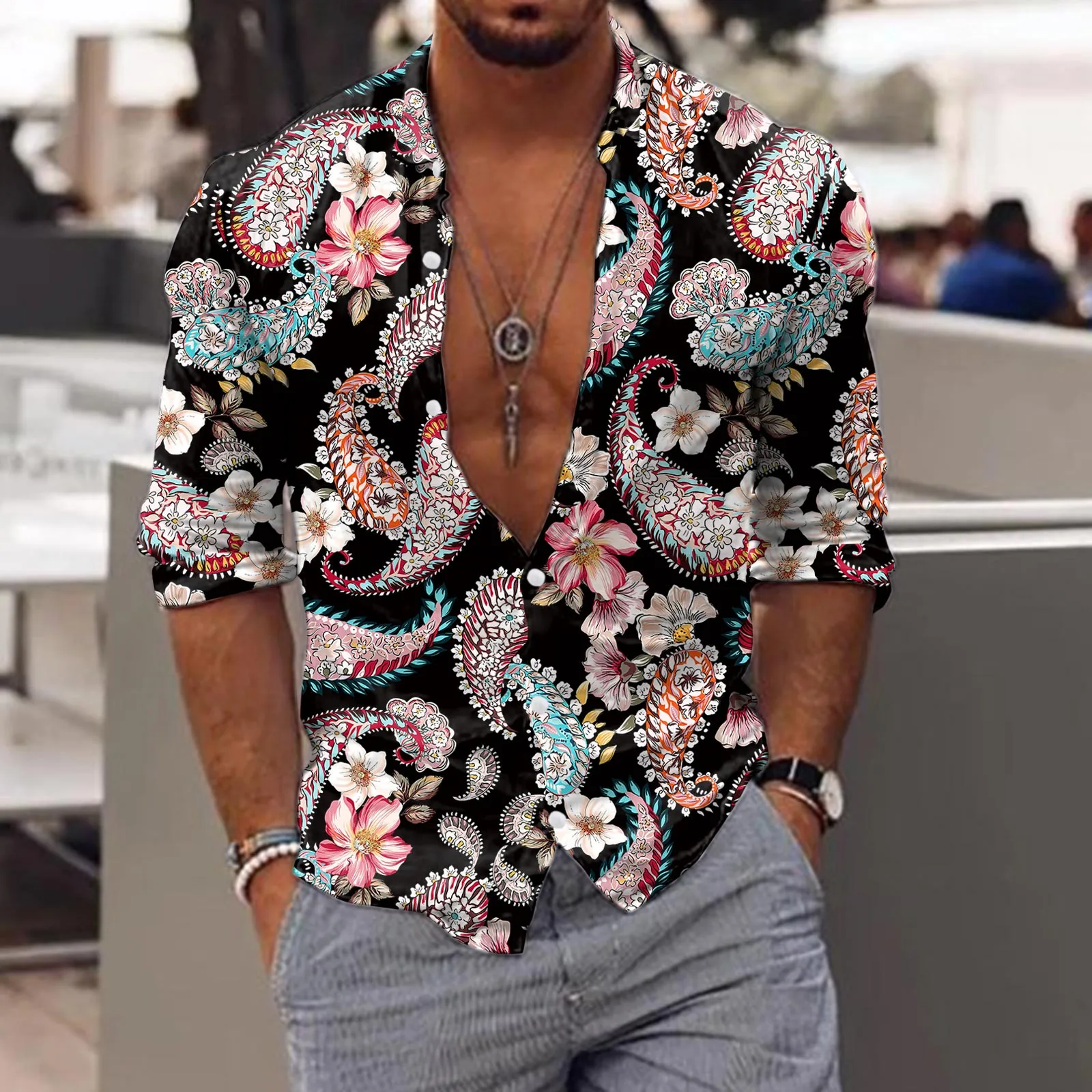

Men's Shirts Autumn Long Sleeve Casual Floral Printed Shirts Fashion Turn Down Collar Button Blouse Shirts Female Tops Camicias