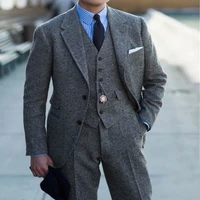 2022 wool tweed mens suits notched lapel 3 piece groom tuxedo winter male fashion suits blazervestpants costume homme