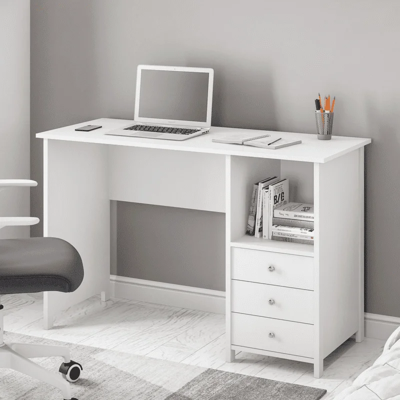 

Desk with 3 Storage Drawers, White