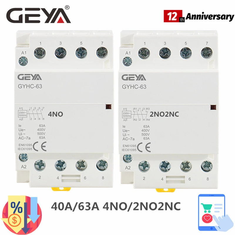Geya-contator Modular ac 4p 63a 4no ou 2nc2no 220v 230v 50 60hz