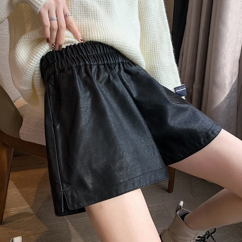 

Шорты-шаровары женские из ПУ кожи, с высокой талией