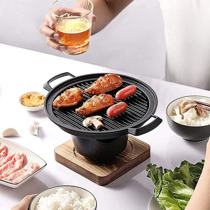 

2022 Mini BBQ Grill Japanese Alcohol Stove Home Smokeless Barbecue Grill Outdoor BBQ Plate Roasting Meat Tools Dropshipping New