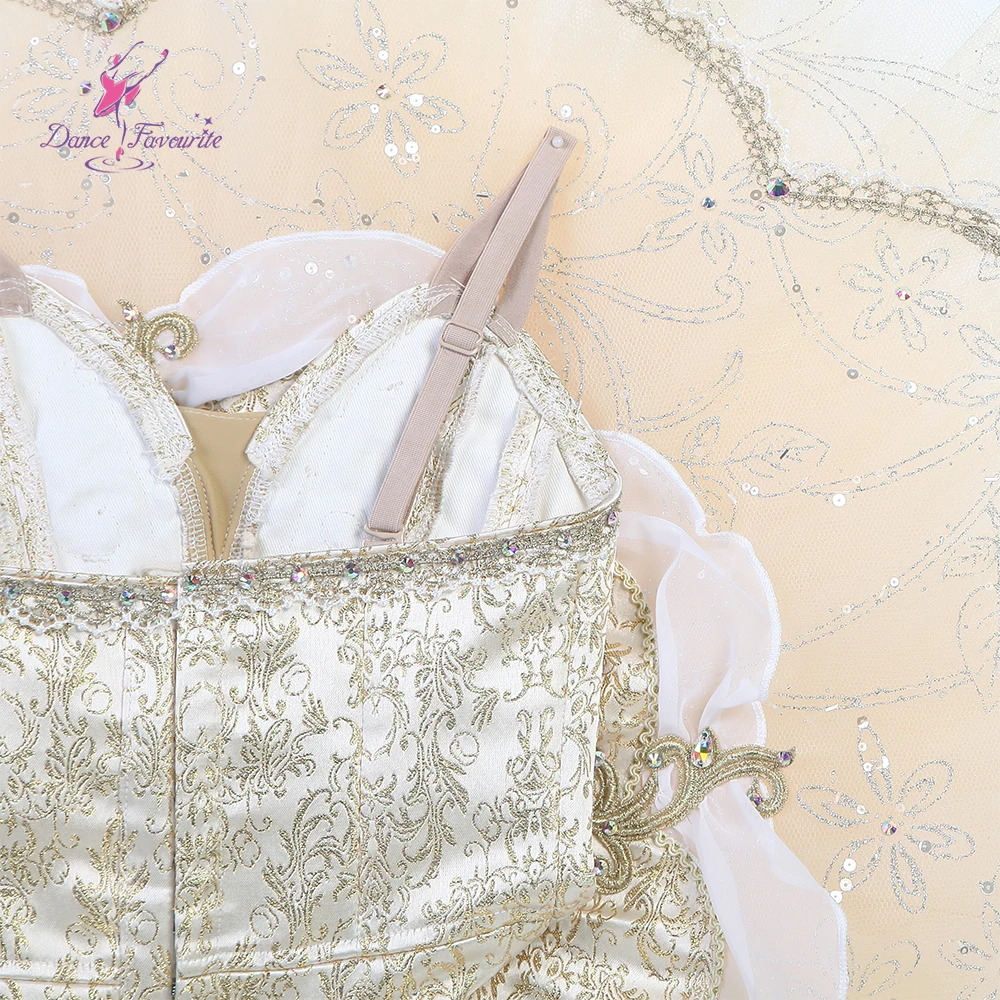 Балетная юбка-пачка B24132 верхний лиф белого и золотого цвета для танцев