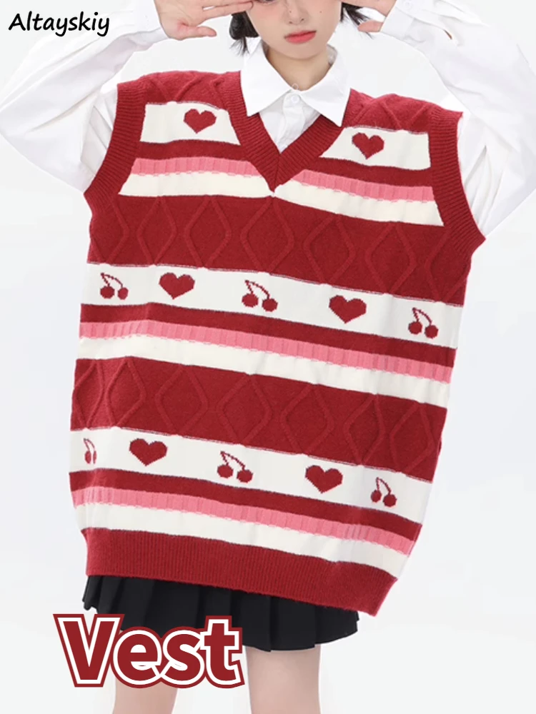 

Striped Sweater Vest Women Clothing Kawaii Autumn Preppy Girl Temper Soft Knitted Daily Korean Style All-match Mujer Minority