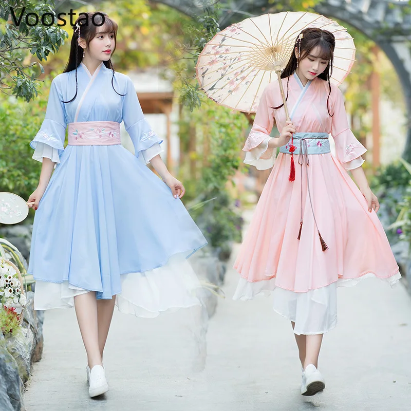 Женское шифоновое платье Hanfu элегантное винтажное в китайском стиле с цветочной