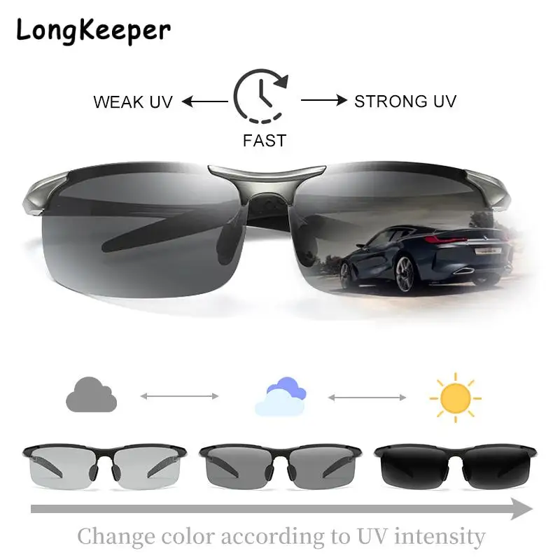 

2022 New Photochromic Sunglasses Men Polarized Day Night Driving Glasses Goggles Anti-Glare Semi-Rimless Chameleon Gafas de sol