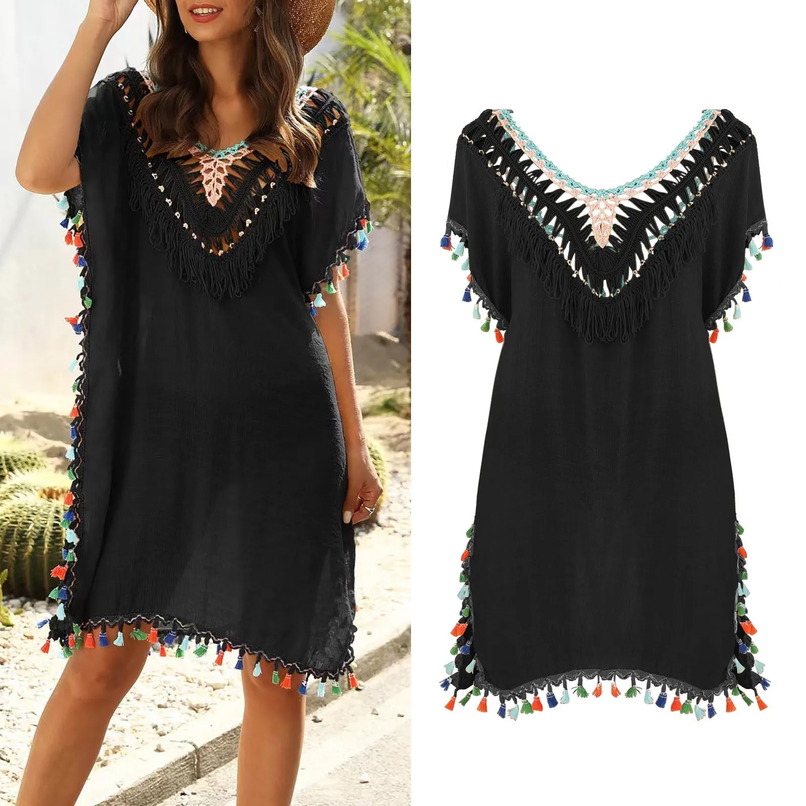 

Cogild Пляжная накидка ажурный вязаный купальник Sevy V-образный вырез купальный костюм накидки для женщин