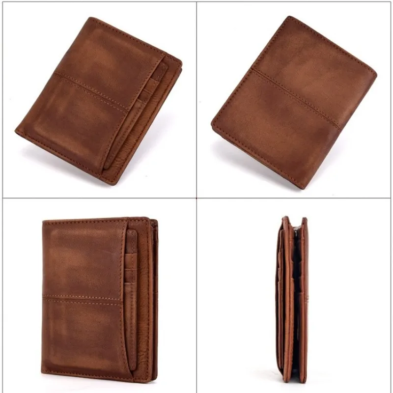 Genuine Leather Wallet Vintage Men's Wallet Anti-theft RFID Blocking Top Layer Cowhide Leather Short Wallet