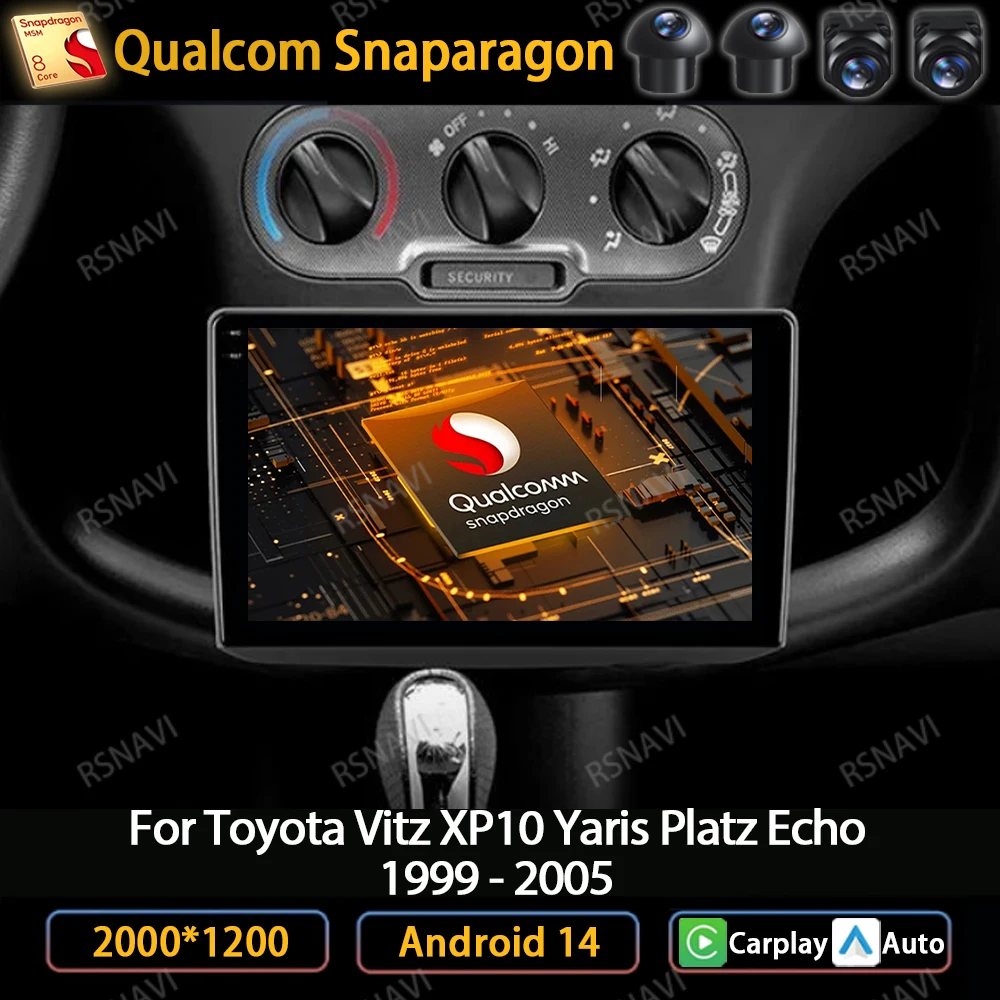 Автомобильный радиоприемник Android 14 для Toyota Vitz XP10 Yaris Platz Echo 1999-2005 мультимедийный