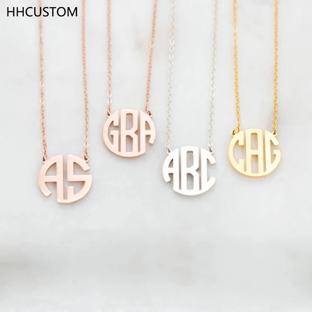 

HHCUSTOM Custom Block Monogram Initials Necklace Dainty Nameplate Pendant Stainless Steel Women Personality Name Jewelry Gift