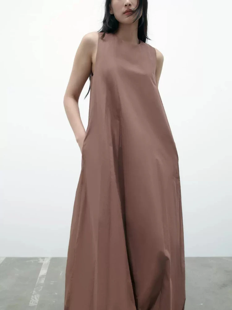 

Women's Summer New Round Neck Sleeveless Puffy Asymmetrical Hem Loose Skirt Dress Vest Long Skirt Sleeveless Lantern Dress