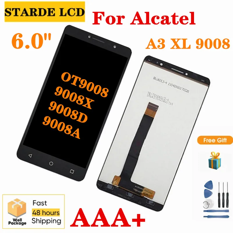 ЖК-дисплей 6,0 дюйма для Alcatel A3 XL 9008 9008X 9008D 9008A OT9008, сенсорный экран с дигитайзером ЖК-дисплея с рамкой для OT9008N