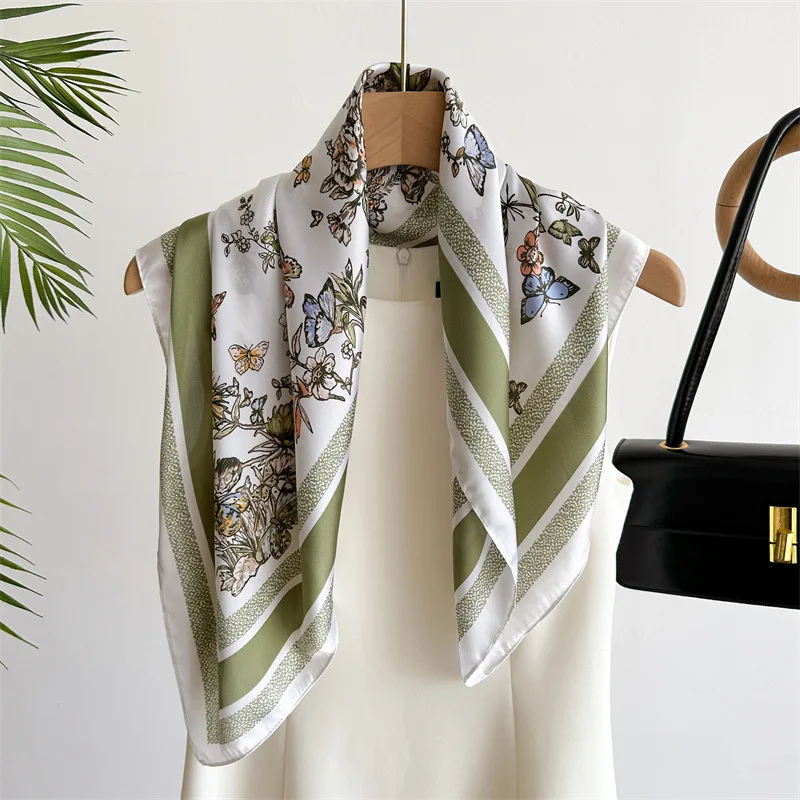 Модный Квадратный Шарф Из Искусственного Шелка С Принтом Бабочки И Цветов На