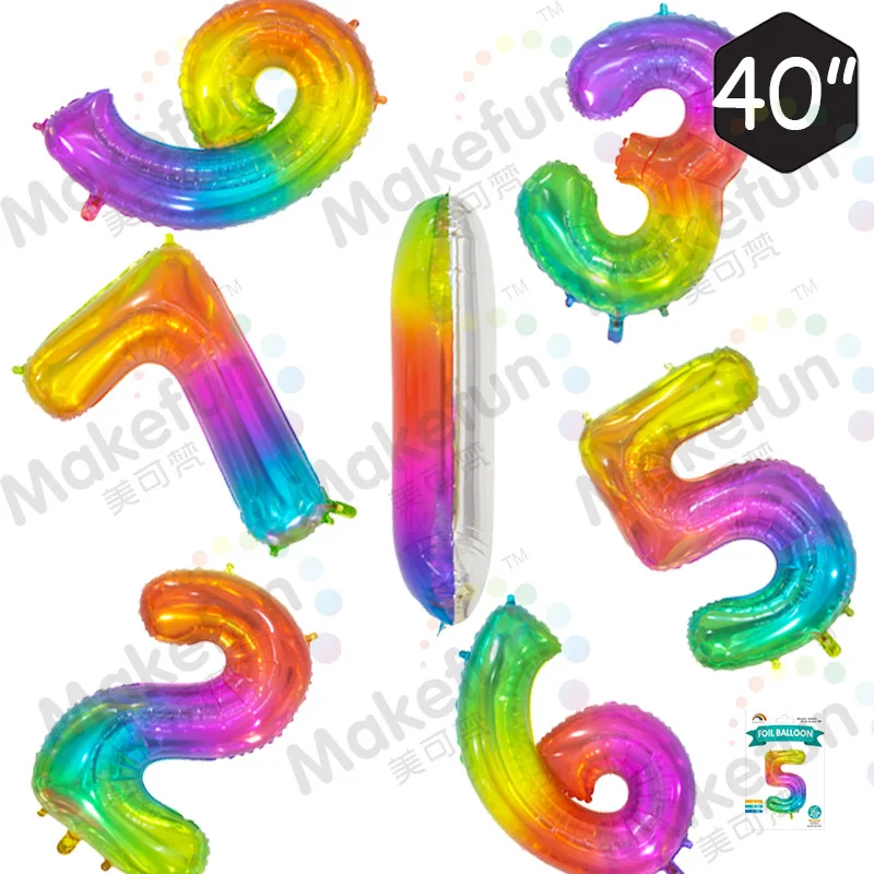 

New Star Gradient Rainbow Color 40 Inch Thin Body Large Number Children's Birthday Party Wedding Decoration Aluminum Balloon
