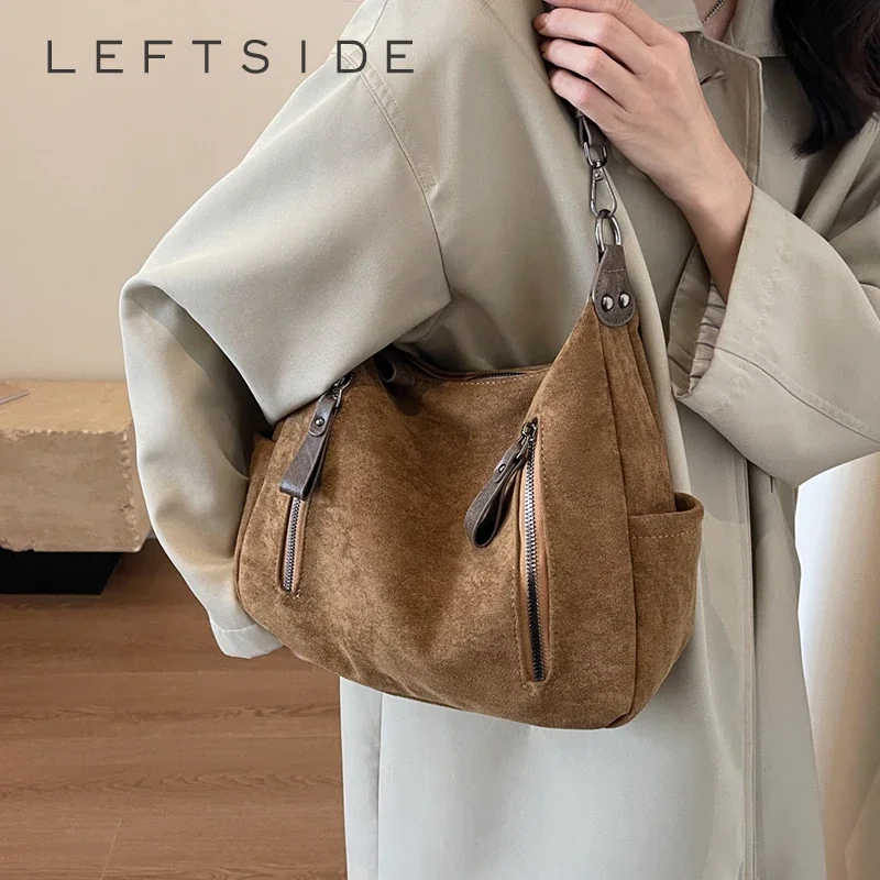 

LEFTSIDE 2023 зимняя модная однотонная женская сумка через плечо на молнии, сумка-тоут, женская сумка, сумка через плечо из искусственной кожи