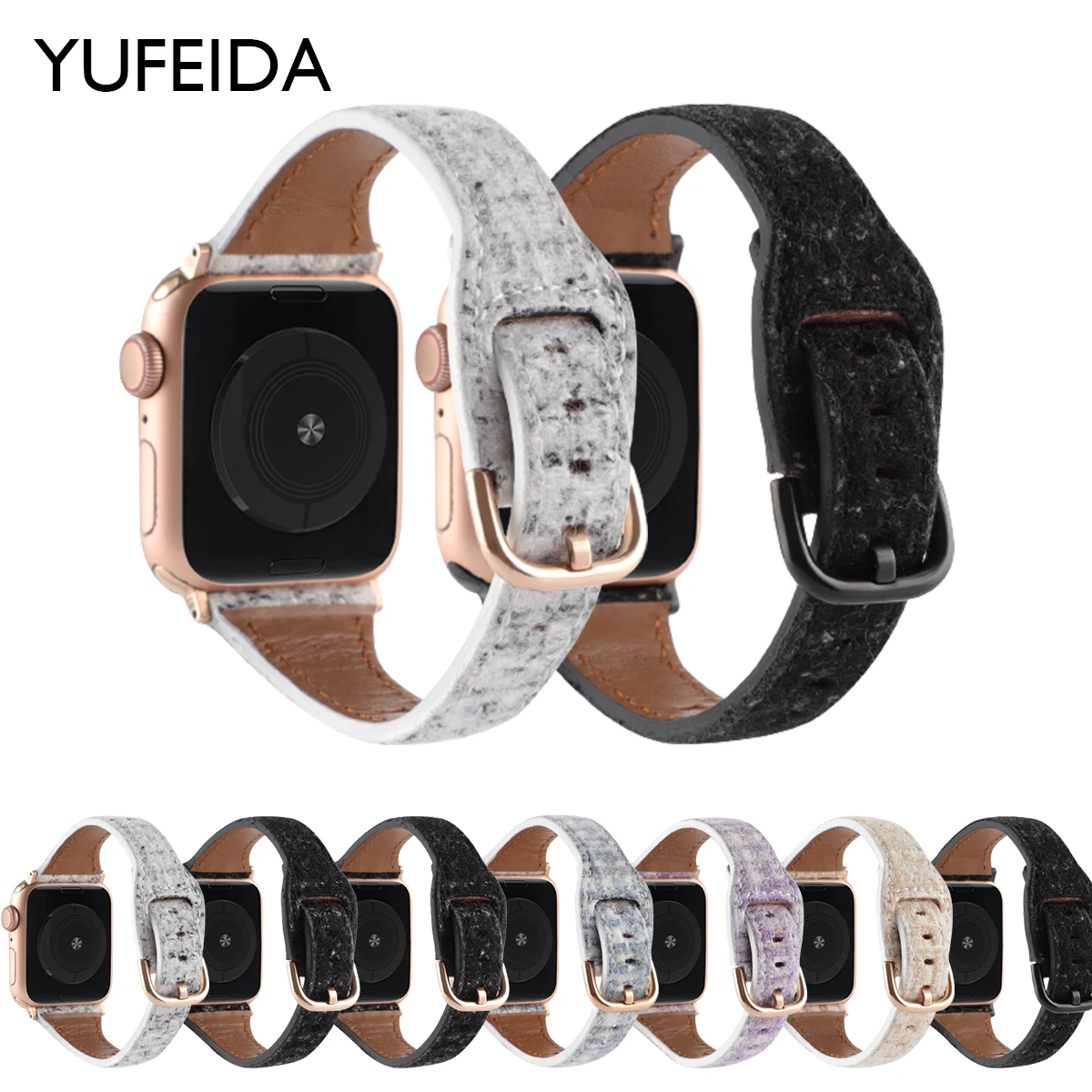 

YUFEIDA Velvet Leather Strap for Apple Watch Ultra Band 49mm 45mm 44mm 38mm 40mm 42mm Bracelet for IWatch Series Ultra 876543 Se