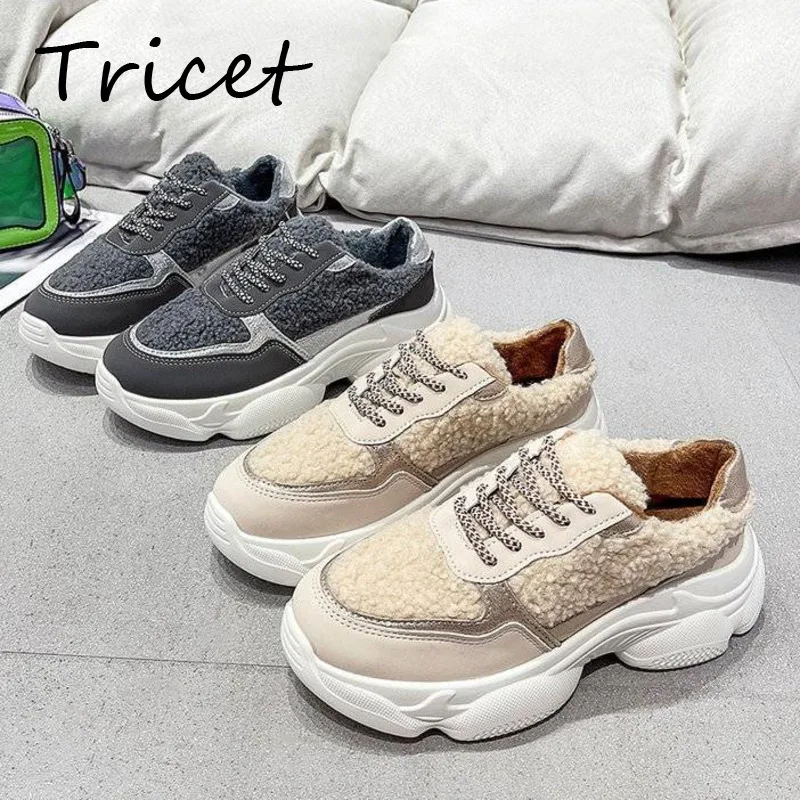 

Кроссовки женские зимние на толстой подошве, спортивная обувь, плюшевые теплые, массивные, Вулканизированная подошва