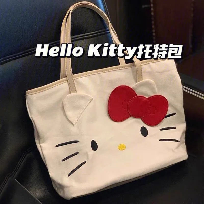 

Женская Холщовая Сумка Sanrio, Hello Kitty Cat, новая модная вместительная сумка через плечо для покупок, мультяшная сумка через плечо