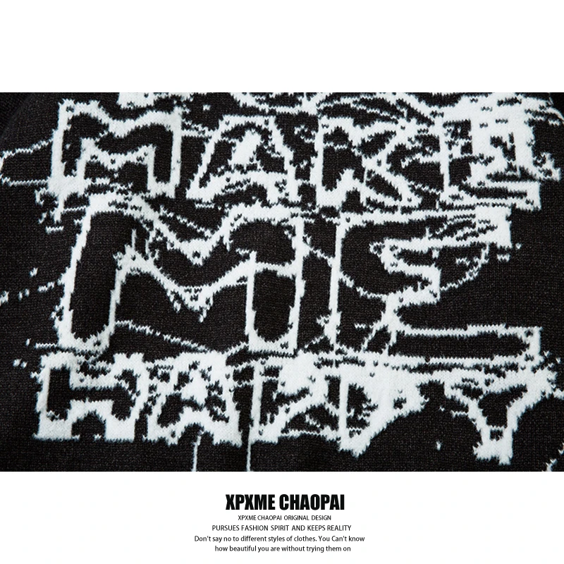 Xpxme American Street Goth свитер с буквенным принтом и граффити в стиле ретро для мужчин