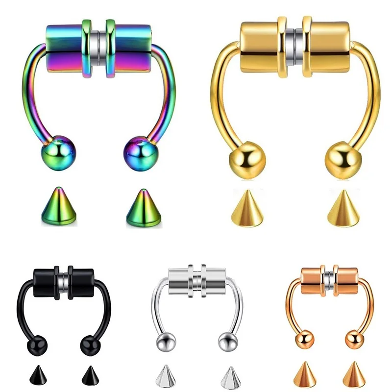 

Women Fake Piercing Nose Ring Hoop Septum Non Piercing Nose Clip Rock HipHoop Stainless Steel Magnet Fashion Punk Body Jewelry