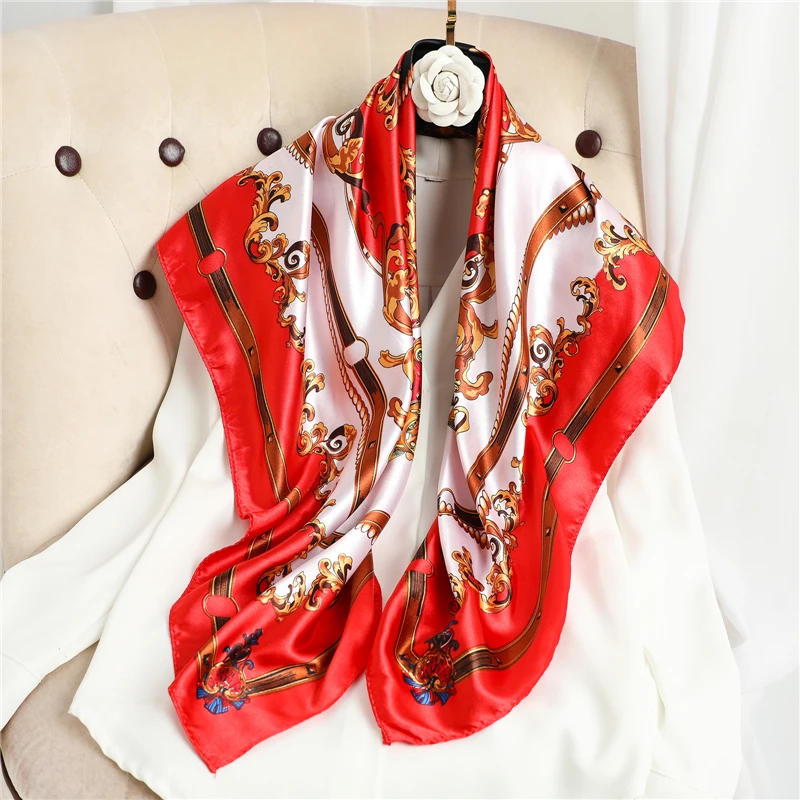 Атласная квадратная искусственная хиджаб элегантная модель 2022 шаль с рисунком