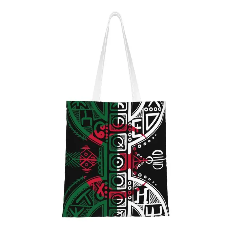 

Algerian Flag With Yaz Amazigh Roots Proud Algerian Berber Grocery Shopping Tote Bags Women Canvas Shopper Shoulder Bag Handbags